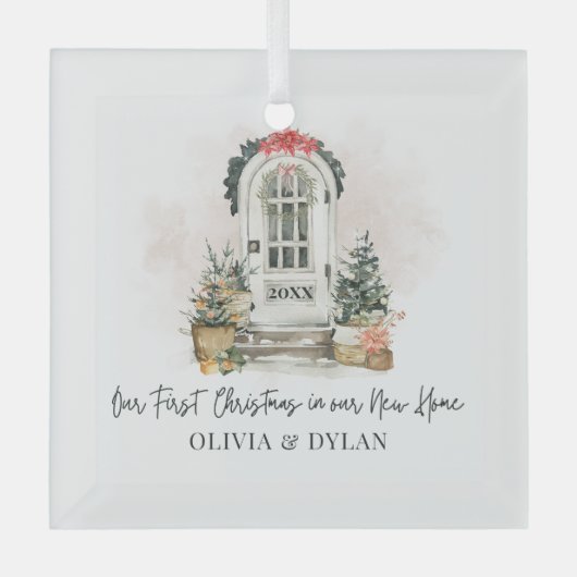 Gepersonaliseerde Eerste Kerstmis in Ons Nieuwe Hu Glas Ornament (Voorkant)
