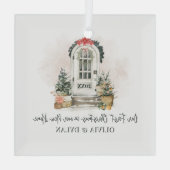 Gepersonaliseerde Eerste Kerstmis in Ons Nieuwe Hu Glas Ornament (Achterkant)