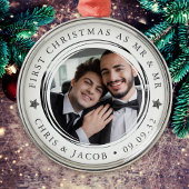 Gepersonaliseerde Eerste Kerstmis Mr & Mr Foto Metalen Ornament