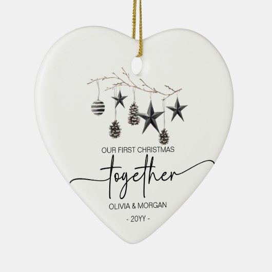 Gepersonaliseerde Eerste Kerstmis samen Namen Keramisch Ornament (Rechts)