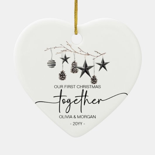 Gepersonaliseerde Eerste Kerstmis samen Namen Keramisch Ornament (Achterkant)