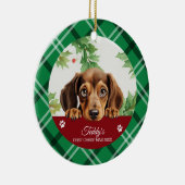 Gepersonaliseerde Eerste Kerstmis van de Dachshund Keramisch Ornament (Rechts)