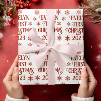 Gepersonaliseerde eerste kersttekst cadeaupapier