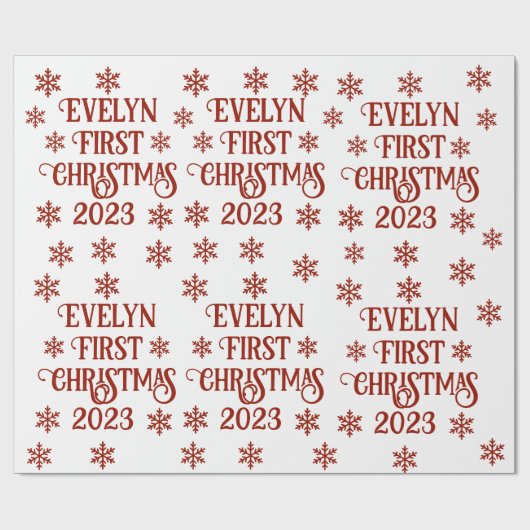 Gepersonaliseerde eerste kersttekst cadeaupapier (Vlak)