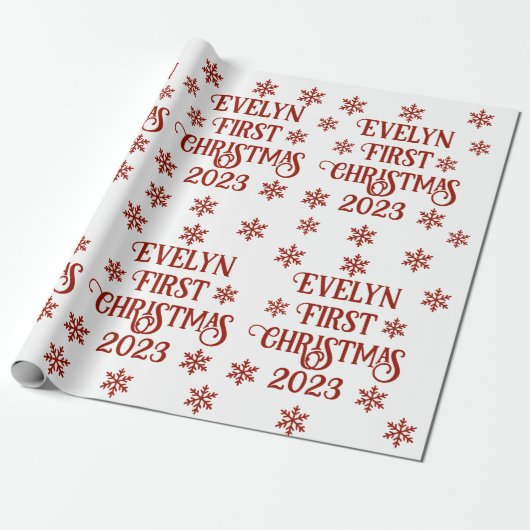 Gepersonaliseerde eerste kersttekst cadeaupapier (Uitgerold)