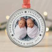 Gepersonaliseerde eerste kersttweeling foto metalen ornament