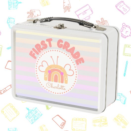 Gepersonaliseerde eerste klas regenboog lunchbox