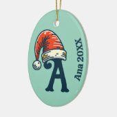 Gepersonaliseerde eerste letter naam en jaar Santa Keramisch Ornament (Links)