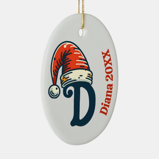 Gepersonaliseerde eerste letter naam en jaar Santa Keramisch Ornament (Rechts)