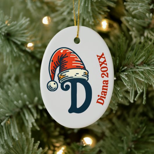 Gepersonaliseerde eerste letter naam en jaar Santa Keramisch Ornament (Boom)