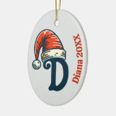 Gepersonaliseerde eerste letter naam en jaar Santa Keramisch Ornament (Links)