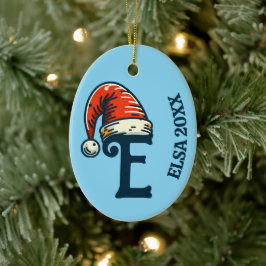 Gepersonaliseerde eerste letter naam en jaar Santa Keramisch Ornament
