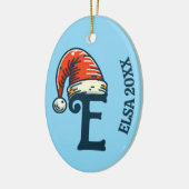 Gepersonaliseerde eerste letter naam en jaar Santa Keramisch Ornament (Links)