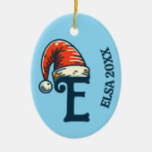 Gepersonaliseerde eerste letter naam en jaar Santa Keramisch Ornament (Voorkant)
