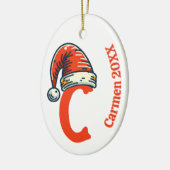 Gepersonaliseerde eerste letter naam en jaar Santa Keramisch Ornament (Links)