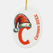 Gepersonaliseerde eerste letter naam en jaar Santa Keramisch Ornament (Voorkant)