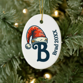 Gepersonaliseerde eerste letter naam en jaar Santa Keramisch Ornament