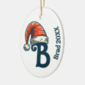 Gepersonaliseerde eerste letter naam en jaar Santa Keramisch Ornament (Links)
