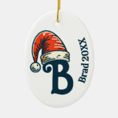 Gepersonaliseerde eerste letter naam en jaar Santa Keramisch Ornament (Voorkant)