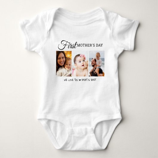 Gepersonaliseerde eerste Moederdag 3 Fotocollage Romper (Voorkant)