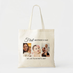 Gepersonaliseerde eerste Moederdag 3 Fotocollage Tote Bag