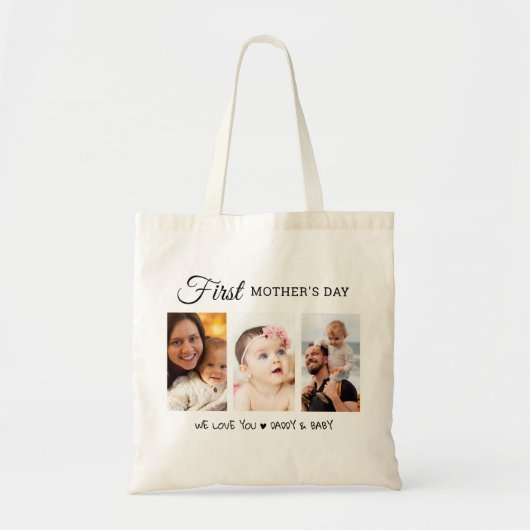 Gepersonaliseerde eerste Moederdag 3 Fotocollage Tote Bag (Voorkant)