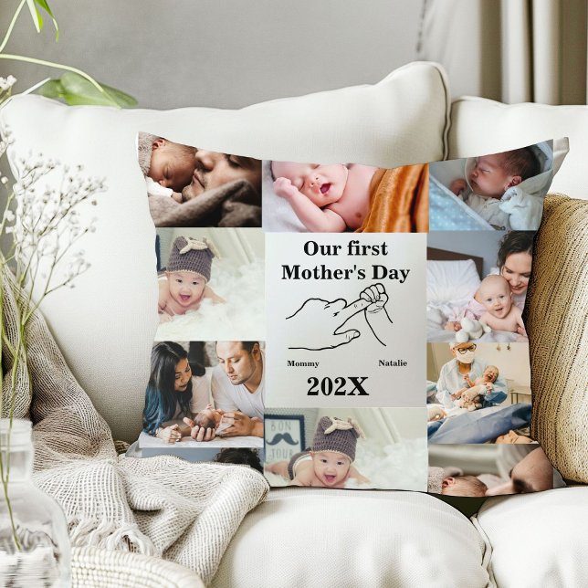 Gepersonaliseerde eerste Moederdag fotocollage Kussen (Creator heeft geüpload)