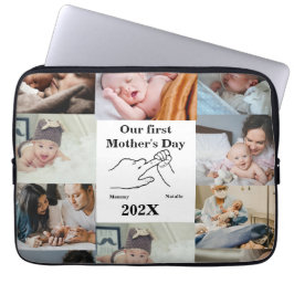 Gepersonaliseerde eerste Moederdag fotocollage Laptop Sleeve