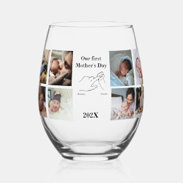 Gepersonaliseerde eerste Moederdag fotocollage Wijnglas Zonder Voet