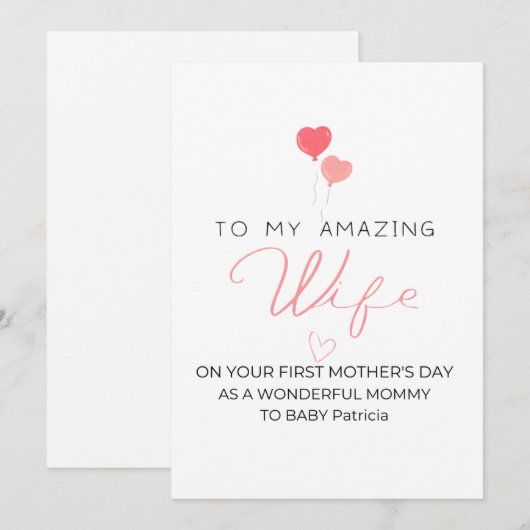 Gepersonaliseerde eerste Moederdag voor vrouw, Pat Feestdagenkaart (Voorkant / Achterkant)