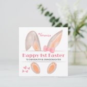 Gepersonaliseerde eerste paaskonijn, 1e paaskonijn feestdagenkaart (Staand voorkant)