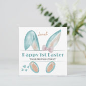Gepersonaliseerde eerste paaskonijn, 1e paaskonijn feestdagenkaart (Staand voorkant)