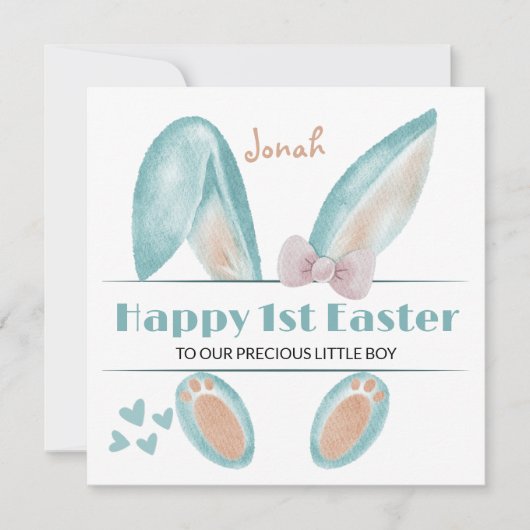 Gepersonaliseerde eerste paaskonijn, 1e paaskonijn feestdagenkaart (Voorkant)