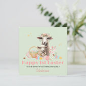 Gepersonaliseerde Eerste Paasschotel, 1e Paaslam K Feestdagenkaart (Staand voorkant)