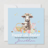 Gepersonaliseerde Eerste Pasen Kaart, 1e BLAUW Lam Feestdagenkaart (Voorkant)