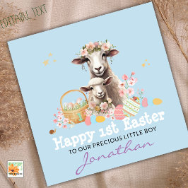 Gepersonaliseerde Eerste Pasen Kaart, 1e BLAUW Lam Feestdagenkaart