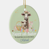Gepersonaliseerde Eerste Pasen Keepsake GROEN Lam Keramisch Ornament (Rechts)