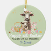 Gepersonaliseerde Eerste Pasen Keepsake GROEN Lam Keramisch Ornament (Voorkant)