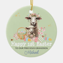 Gepersonaliseerde Eerste Pasen Keepsake GROEN Lam Keramisch Ornament