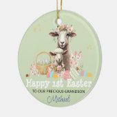 Gepersonaliseerde Eerste Pasen Keepsake GROEN Lam Keramisch Ornament (Links)