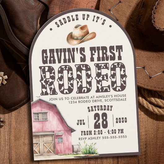 Gepersonaliseerde eerste Rodeo Arched 1e verjaarda Kaart