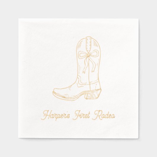Gepersonaliseerde eerste Rodeo Verjaardag Gouden s Folie Servetten (Voorkant)
