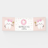 Gepersonaliseerde Eerste Tand meisje party decorat Spandoek (Horizontaal)