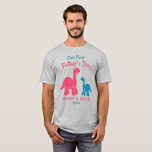 Gepersonaliseerde eerste Vaderdag Cute Dinosaur T-shirt (Voorkant volledig)