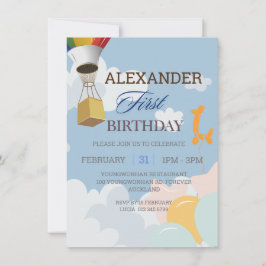 Gepersonaliseerde eerste verjaardag blauwe uitnodi kaart