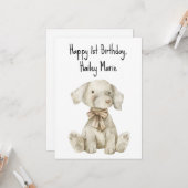 Gepersonaliseerde eerste verjaardag knuffelhond Sp Kaart (Voorkant / Achterkant in situ)