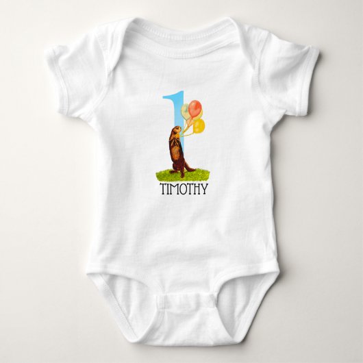 Gepersonaliseerde eerste verjaardag Otter Boy Romper (Voorkant)