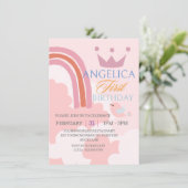 Gepersonaliseerde eerste verjaardag roze uitnodigi kaart (Staand voorkant)