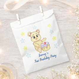 Gepersonaliseerde eerste verjaardag Teddy Bear Boy Bedankzakje