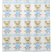 Gepersonaliseerde eerste verjaardag Teddy Bear Boy Douchegordijn (Voorkant)